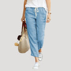 Damska spodnie lniane z gumką w pasie