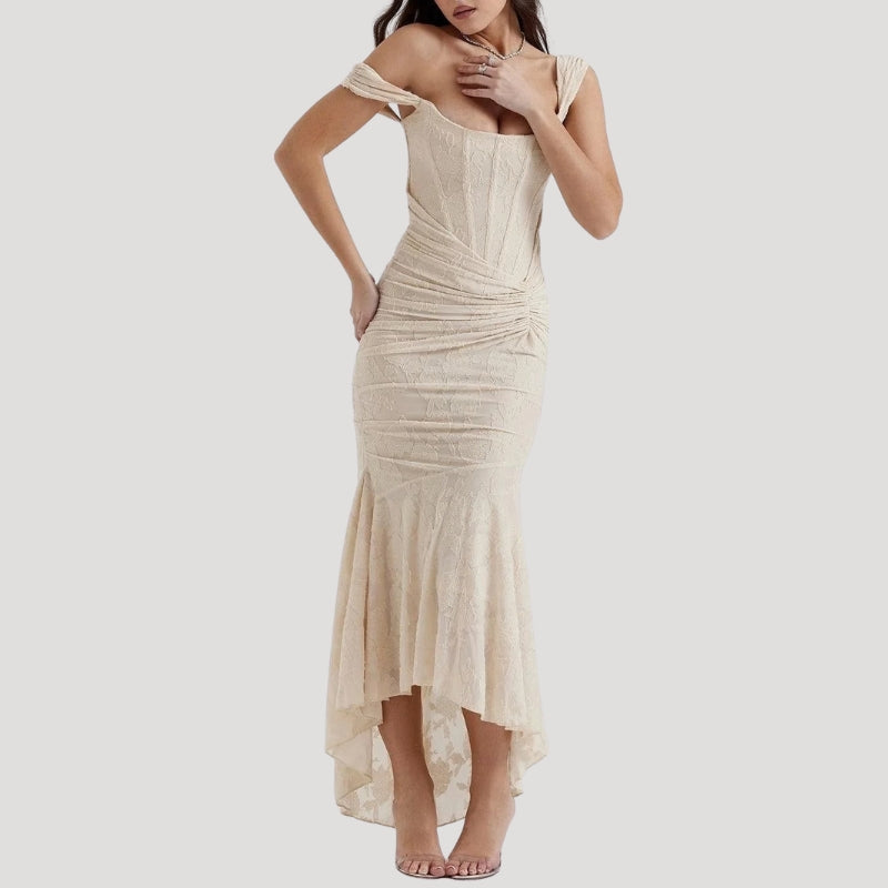 Women's Party Dress Lace Ruched Mermaid Midi Off Shoulder