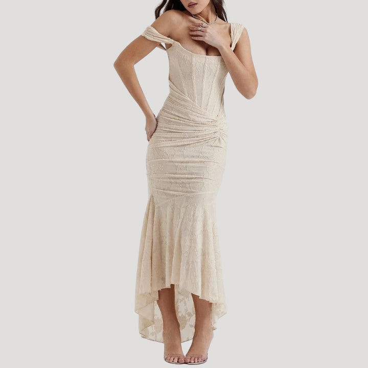 Women's Party Dress Lace Ruched Mermaid Midi Off Shoulder