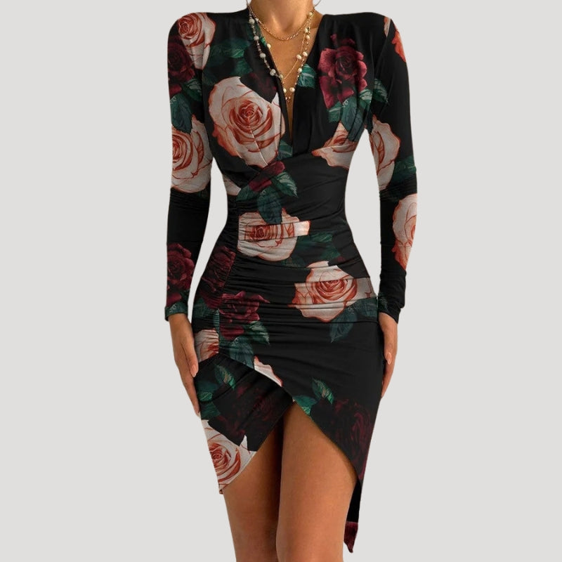 Women's Party Dress Midi Wrap Bodycon Long Sleeve Ruched