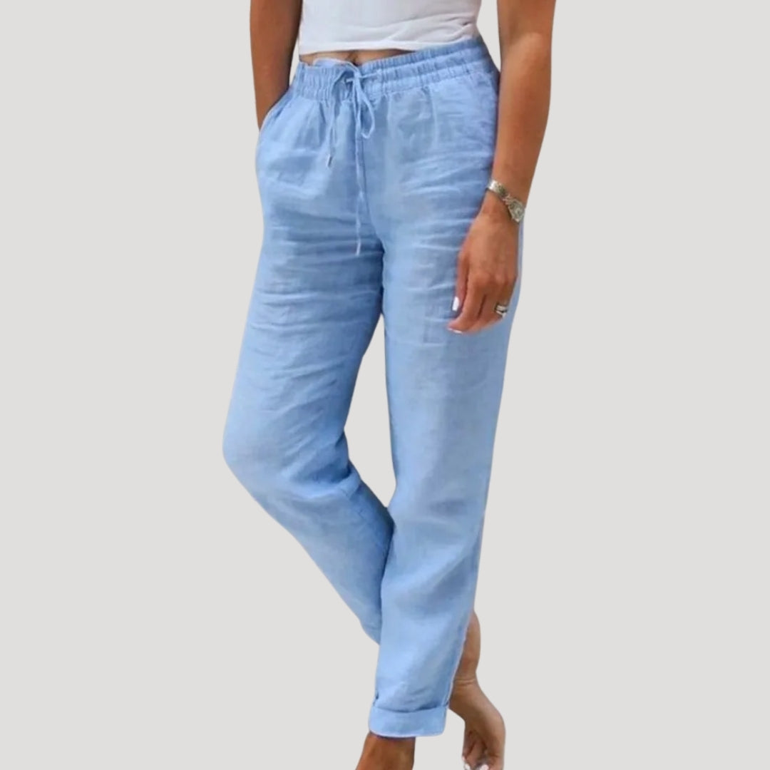 Damskie spodnie lniane luźne na wiosnę