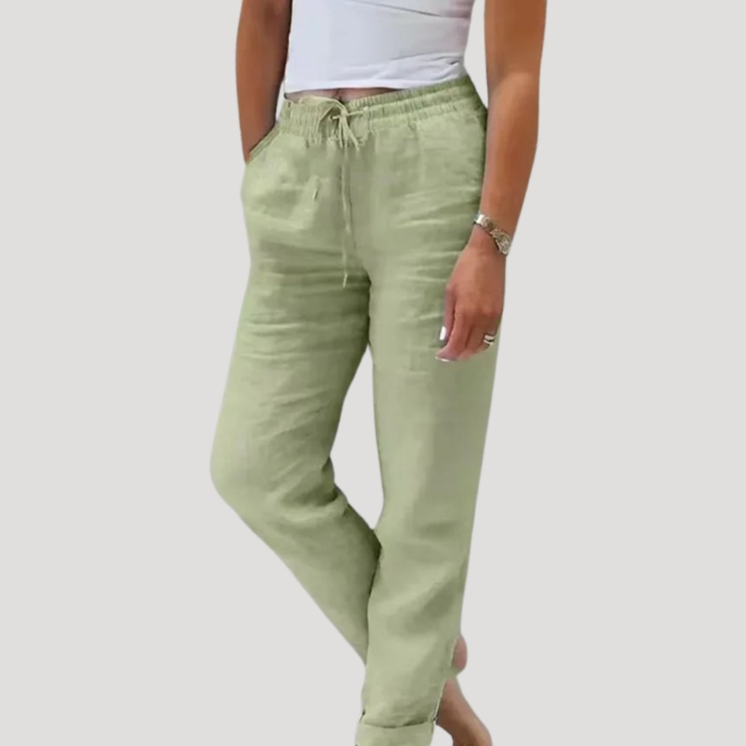 Damskie spodnie lniane luźne na wiosnę