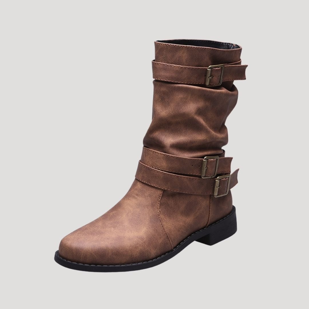 Damskie botki wiosenne płaskie z klamrami krótkie