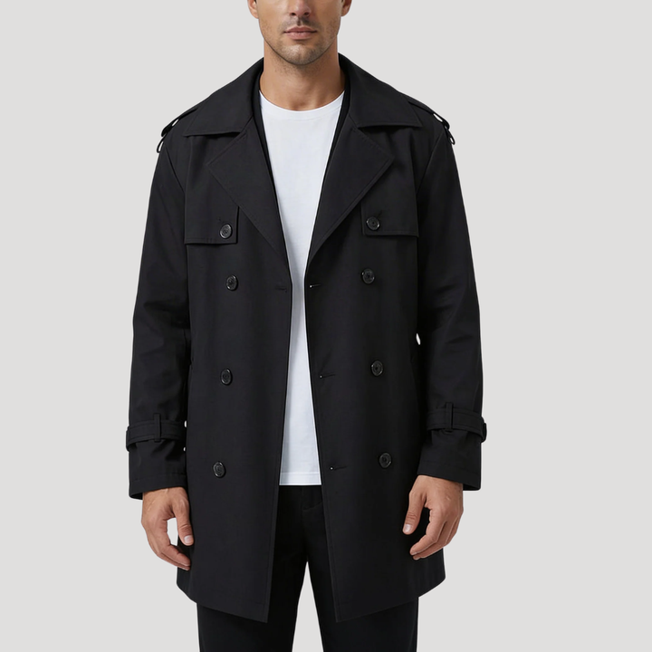 Men’s Trench Coat Double Breasted Belted Long Sleeve