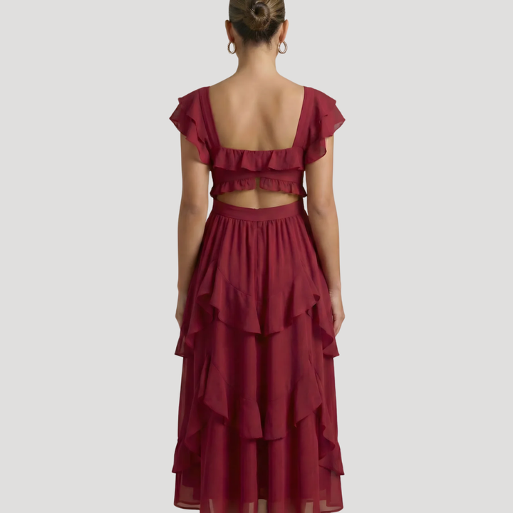 Women's Cocktail Dress Midi Formal Red Off Shoulder Ruffle