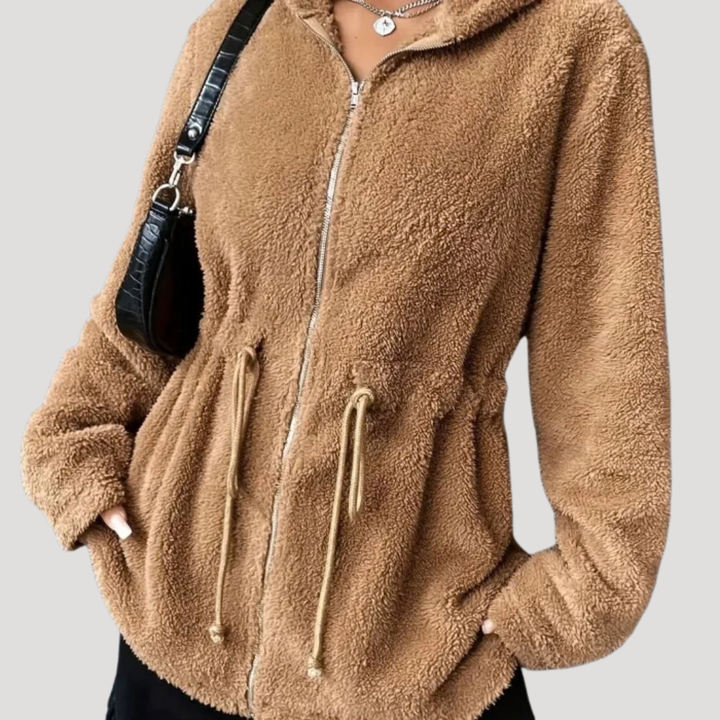 Women’s Sherpa Fleece Jacket Hooded Zipper Drawstring Waist