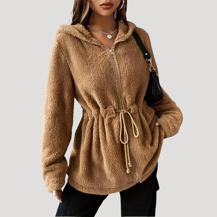 Women’s Sherpa Fleece Jacket Hooded Zipper Drawstring Waist