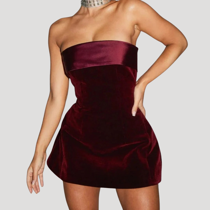 Women’s Velvet Party Mini Dress Strapless A Line Fit