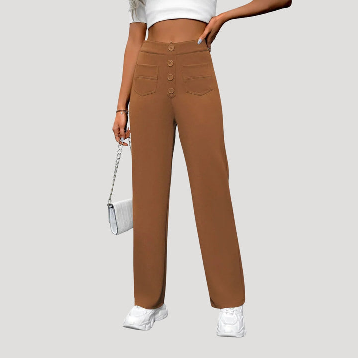 Women's High Waisted Wide Leg Button Pocket Pants