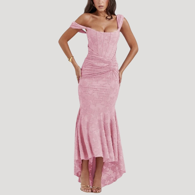 Women's Party Dress Lace Ruched Mermaid Midi Off Shoulder