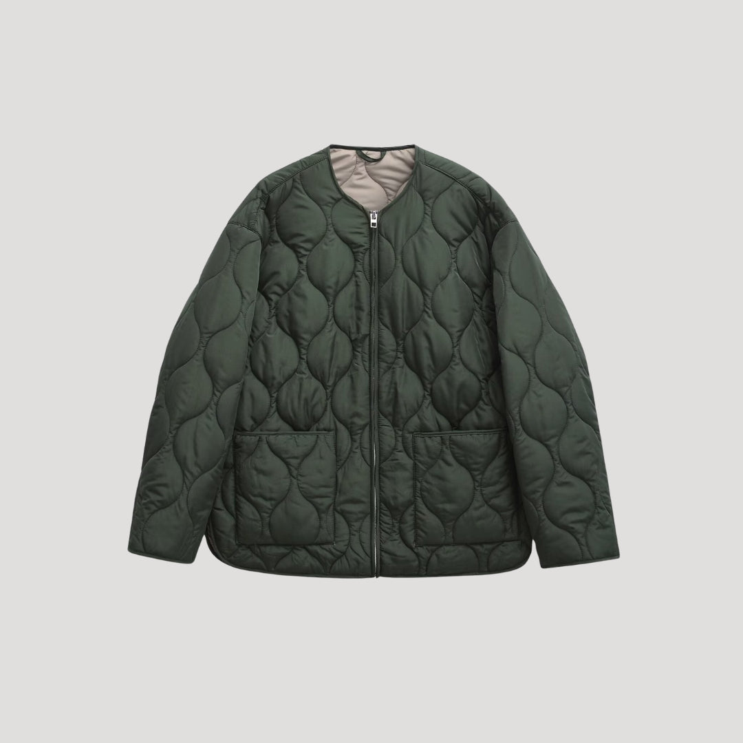 Women's short quilted spring jacket with zipper