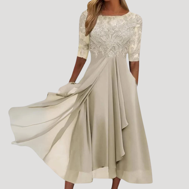 Women’s Embroidered Lace Party Dress Maxi A Line