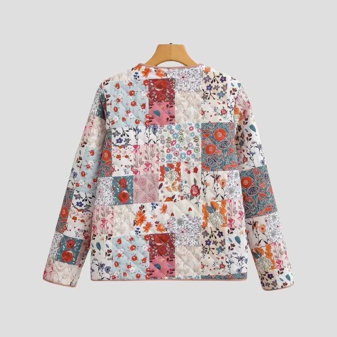 Damska pikowana kurtka wiosenna krótka w kwiaty