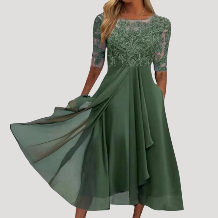 Women’s Embroidered Lace Party Dress Maxi A Line