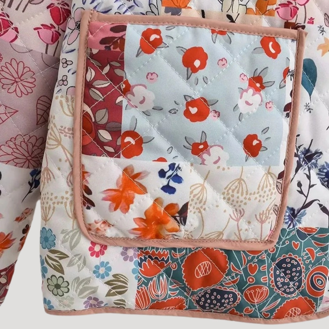 Women's short quilted spring jacket with flowers
