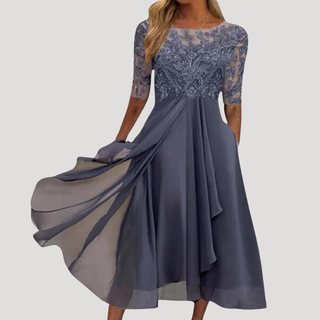 Women’s Embroidered Lace Party Dress Maxi A Line