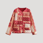 Damska pikowana kurtka wiosenna krótka w kwiaty