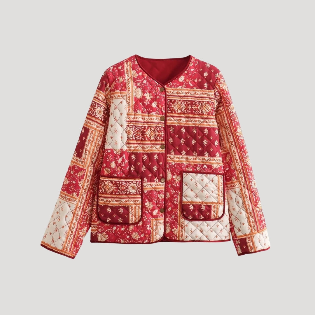 Damska pikowana kurtka wiosenna krótka w kwiaty