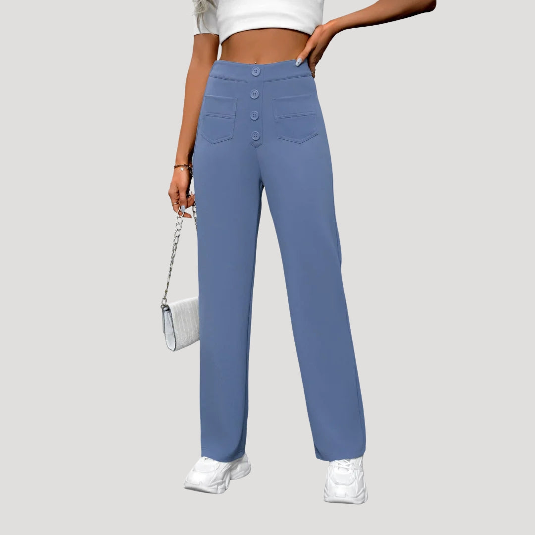 Women's High Waisted Wide Leg Button Pocket Pants