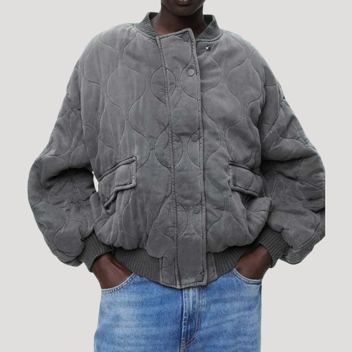 Women's Quilted Bomber Jacket Lightweight Button Casual