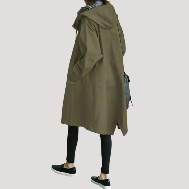 Women's Trench Coat Hooded Long Casual Outerwear Button