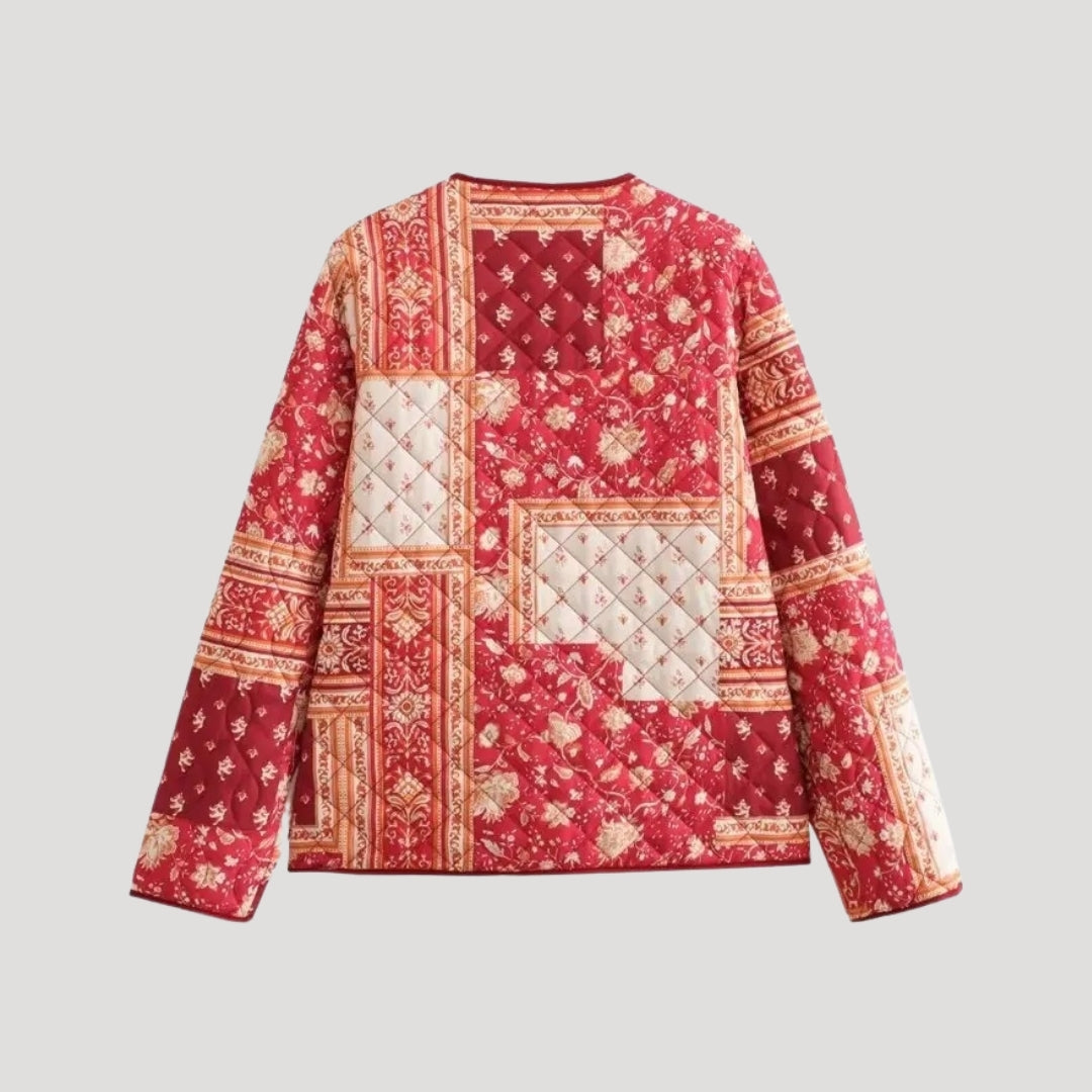 Women's short quilted spring jacket with flowers