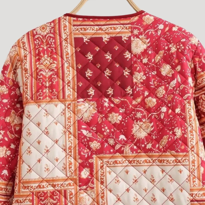 Women's short quilted spring jacket with flowers