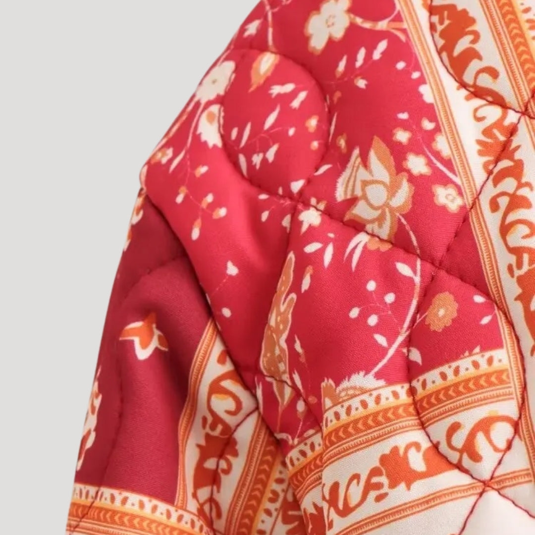Women's short quilted spring jacket with flowers