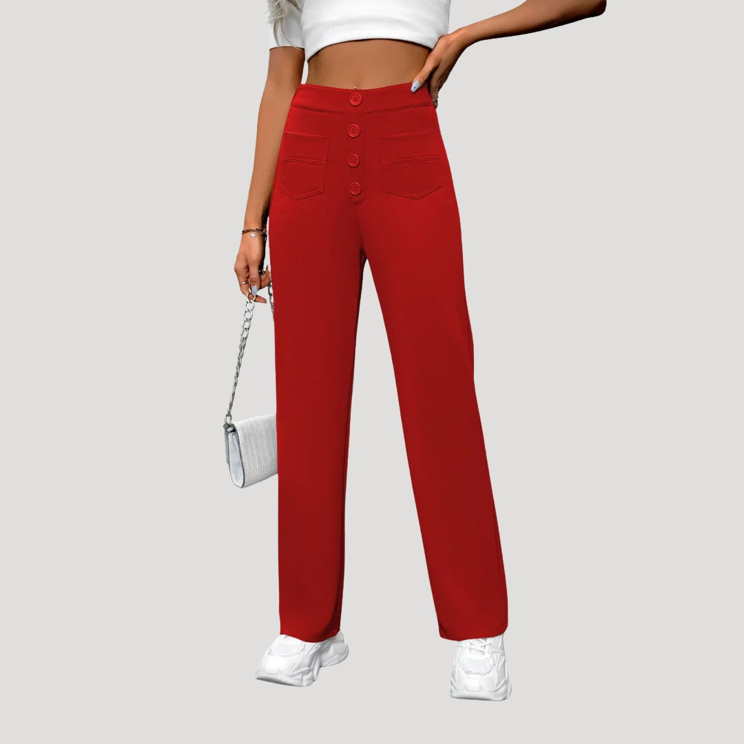 Women's High Waisted Wide Leg Button Pocket Pants