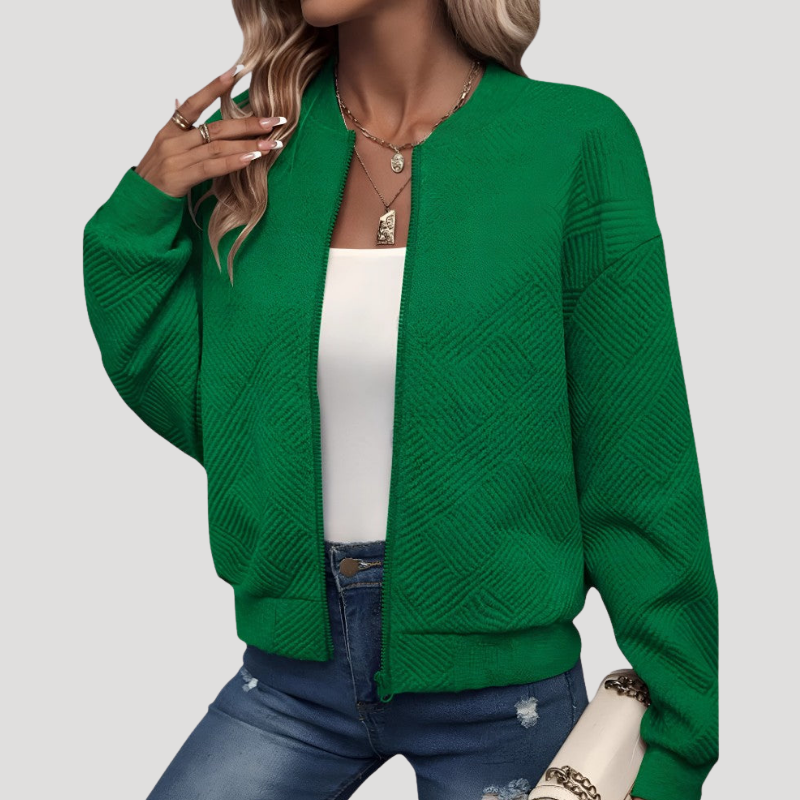 Women's Bomber Jacket Knitted Lightweight Casual Zip Up