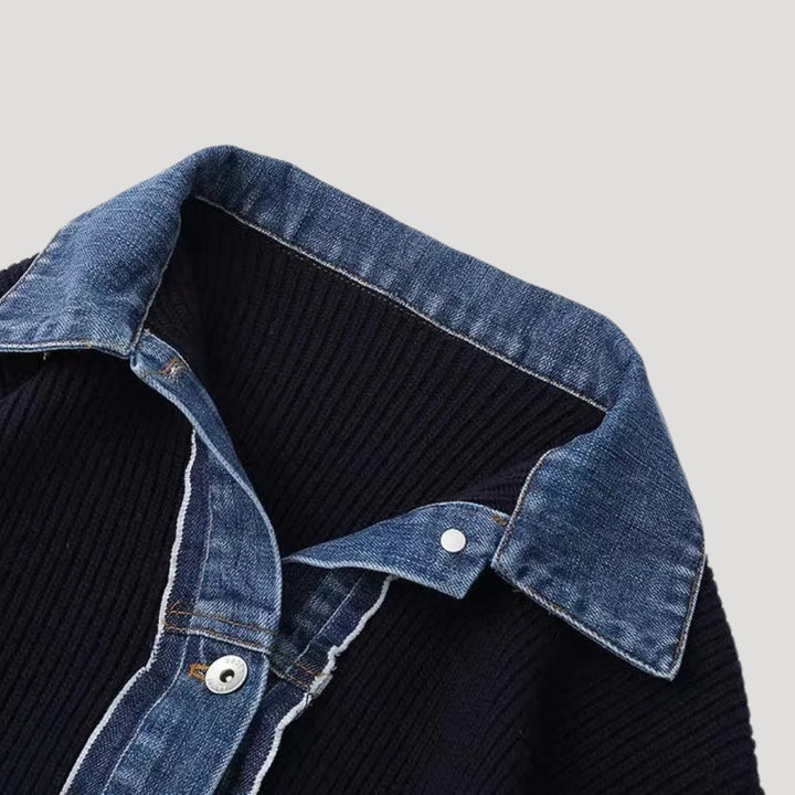 Women's navy blue button-down collar cardigan sweater