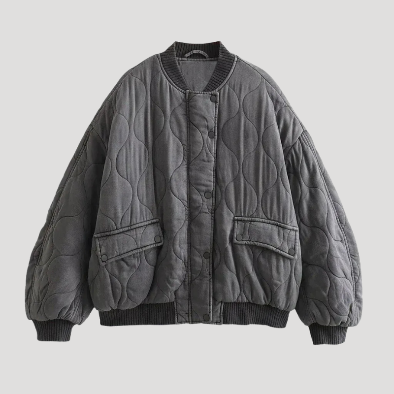 Women's Quilted Bomber Jacket Lightweight Button Casual