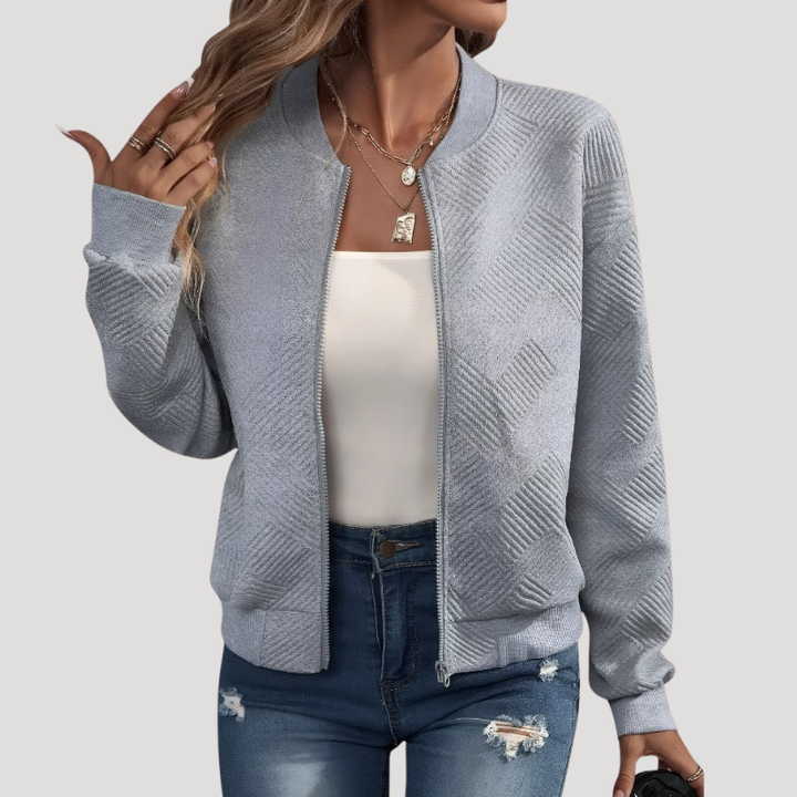 Women's Bomber Jacket Knitted Lightweight Casual Zip Up