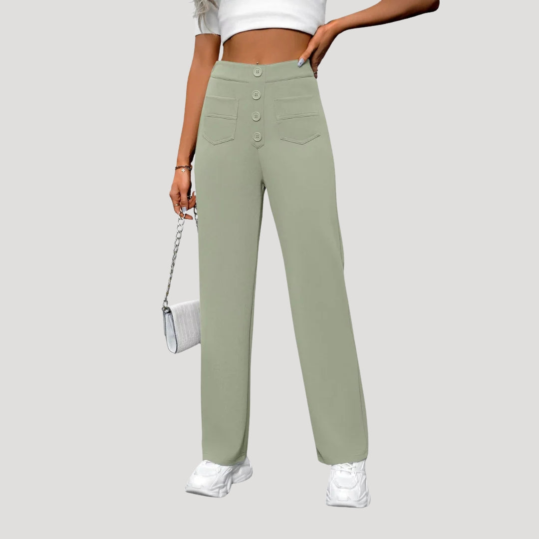Women's High Waisted Wide Leg Button Pocket Pants