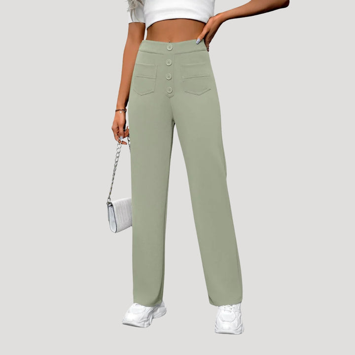 Women's High Waisted Wide Leg Button Pocket Pants
