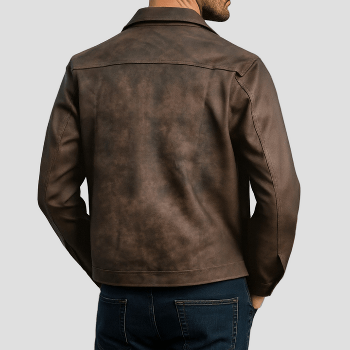 Men’s Faux Leather Jacket Zip Up Point Collar Long Sleeve