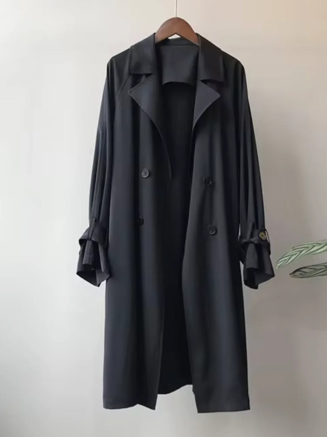 Oversized Double-Breasted Trench Coat with Notch Collar