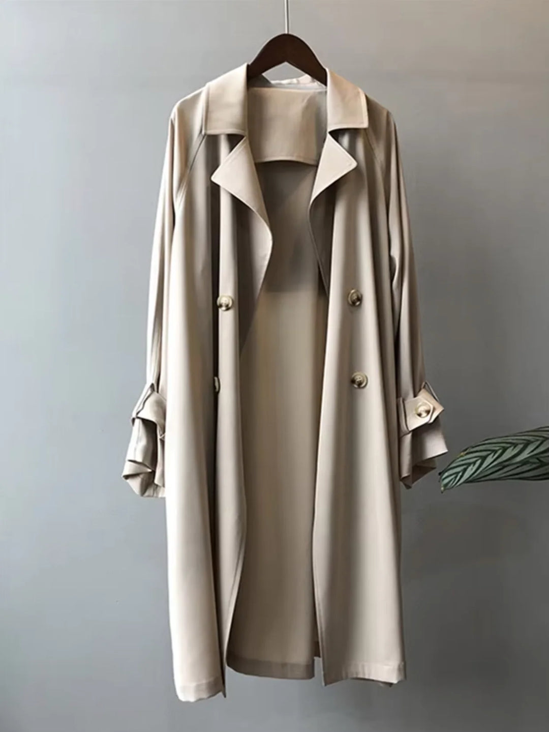 Oversized Double-Breasted Trench Coat with Notch Collar