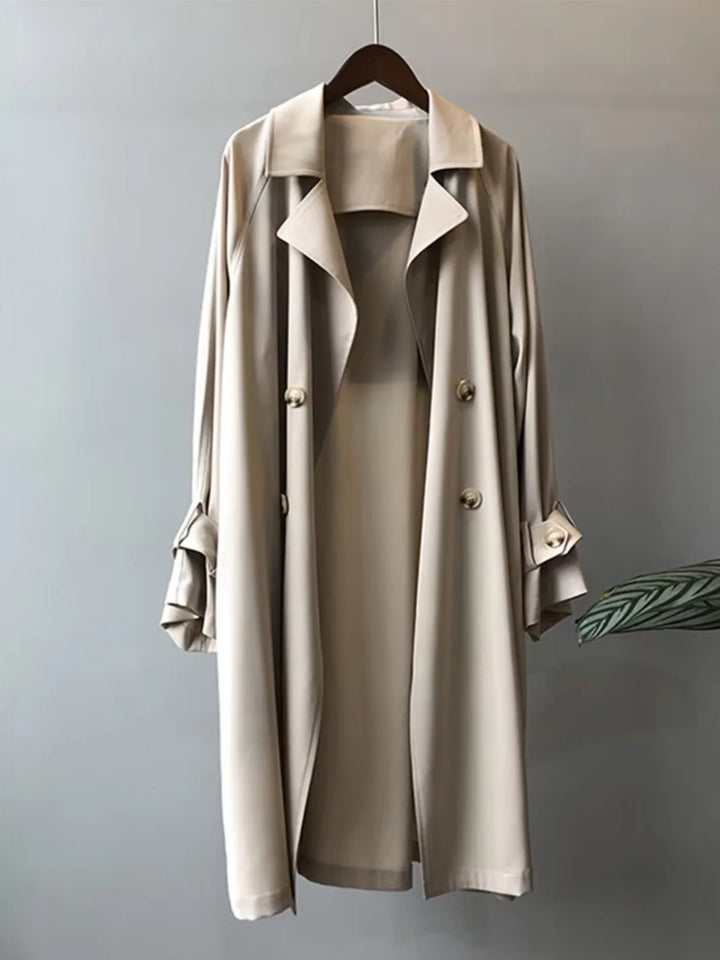 Oversized Double-Breasted Trench Coat with Notch Collar
