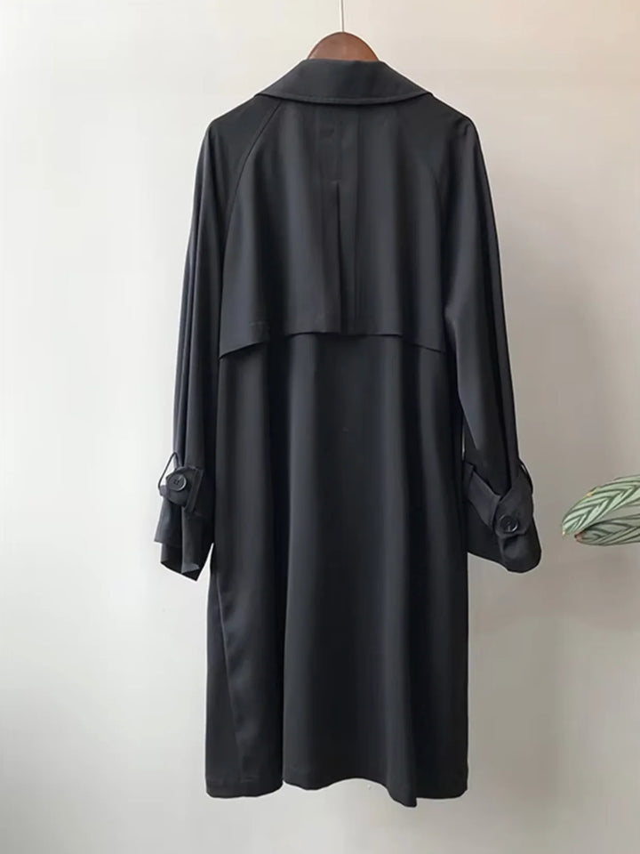Oversized Double-Breasted Trench Coat with Notch Collar