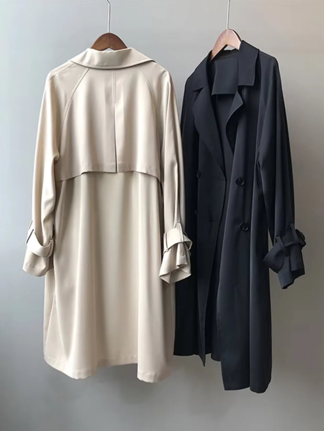Oversized Double-Breasted Trench Coat with Notch Collar