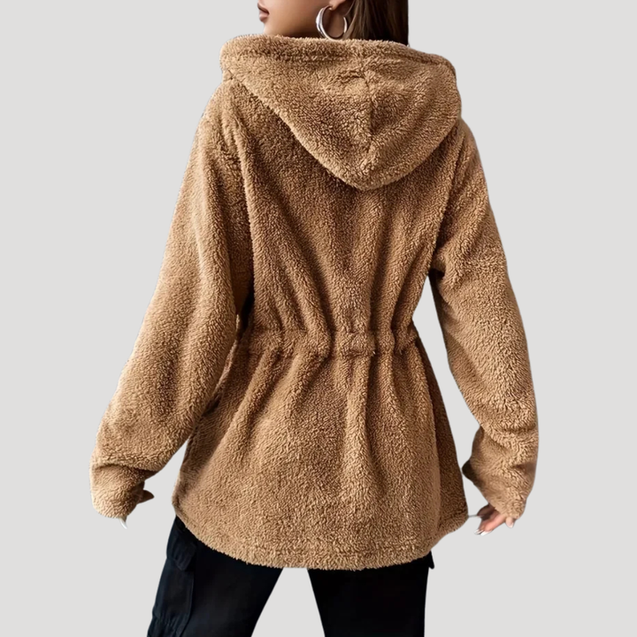 Women’s Sherpa Fleece Jacket Hooded Zipper Drawstring Waist
