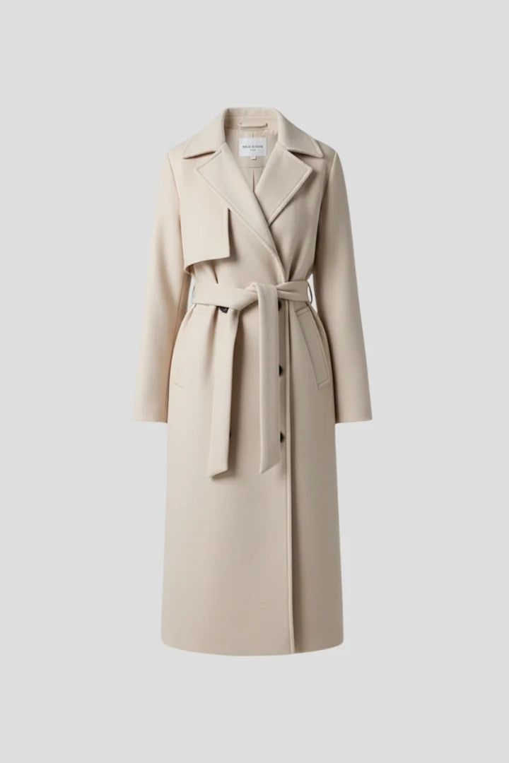 Double-Breasted Long Trench Coat with Belt