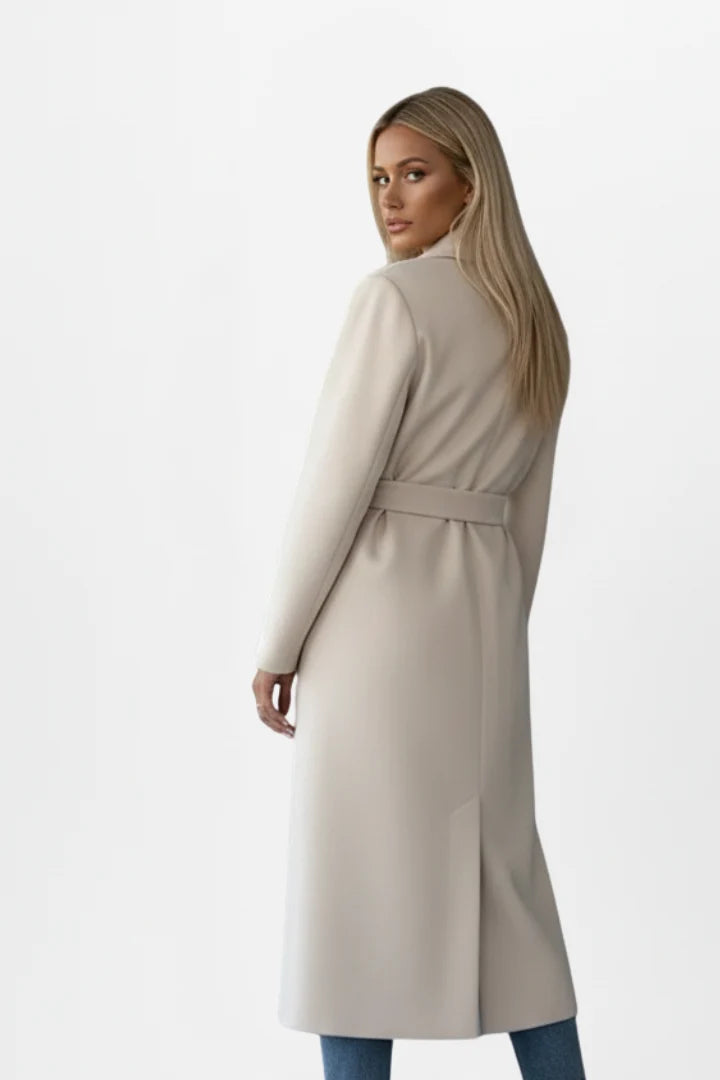 Double-Breasted Long Trench Coat with Belt
