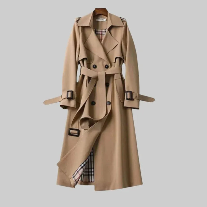 Women’s Trench Coat Double Breasted Belted Waist Long Sleeve