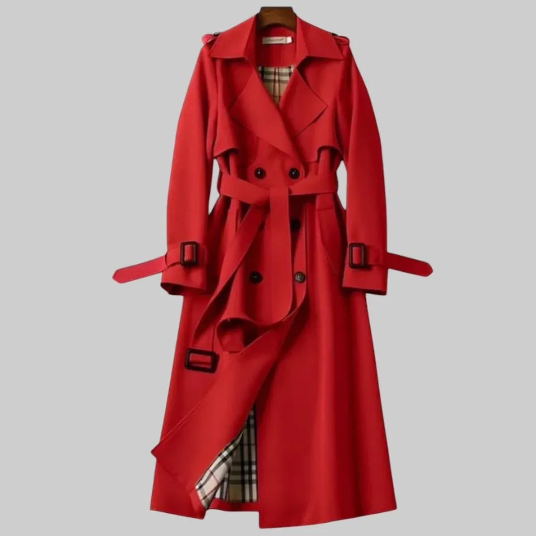 Women’s Trench Coat Double Breasted Belted Waist Long Sleeve