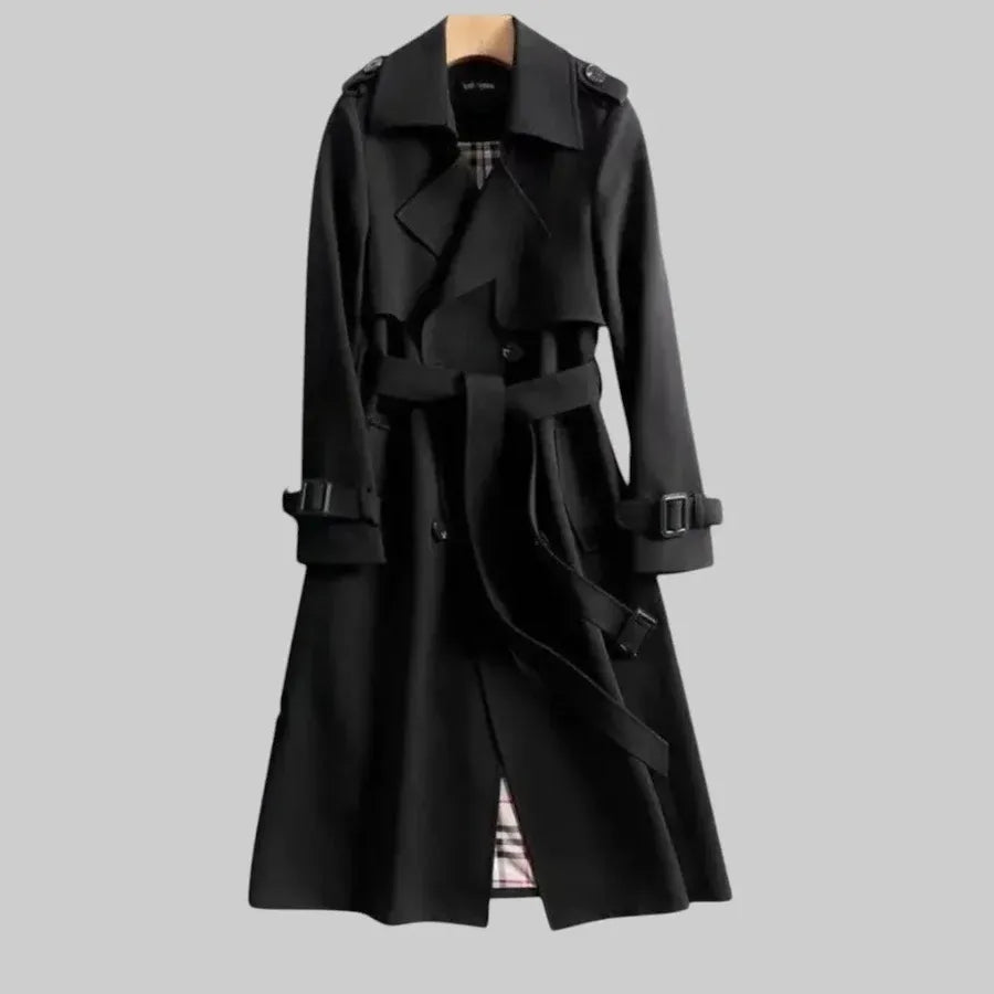 Women’s Trench Coat Double Breasted Belted Waist Long Sleeve