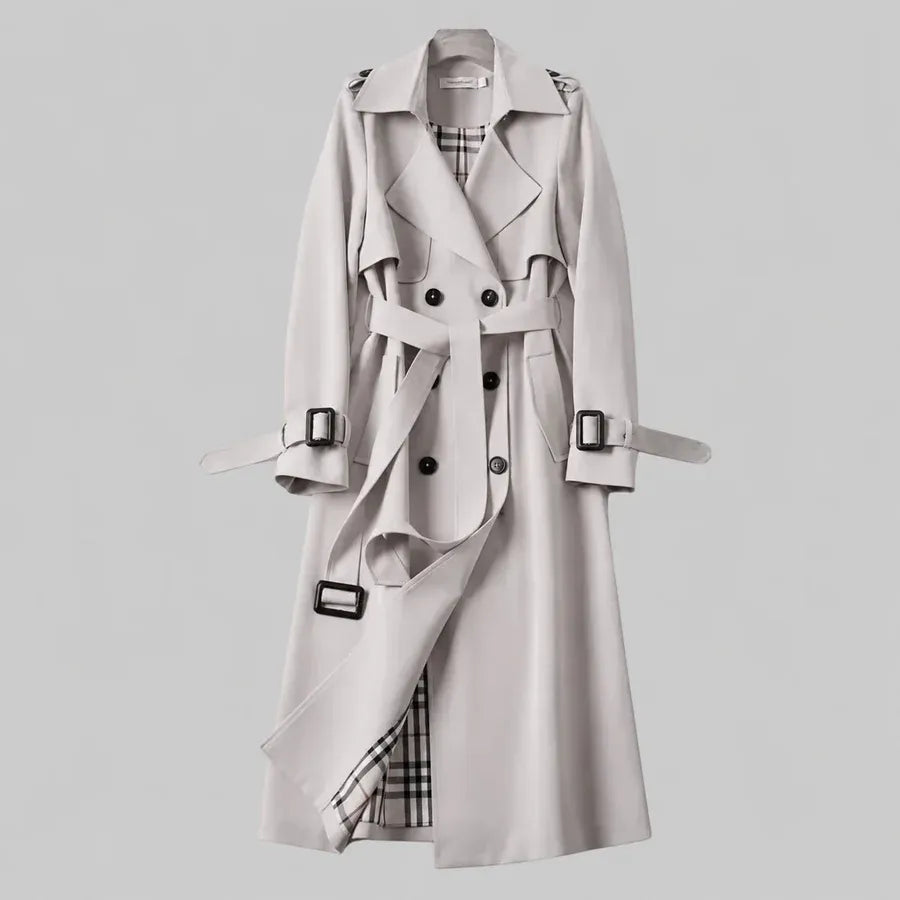 Women’s Trench Coat Double Breasted Belted Waist Long Sleeve