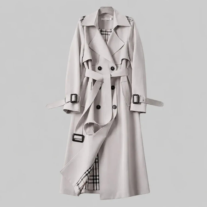 Women’s Trench Coat Double Breasted Belted Waist Long Sleeve