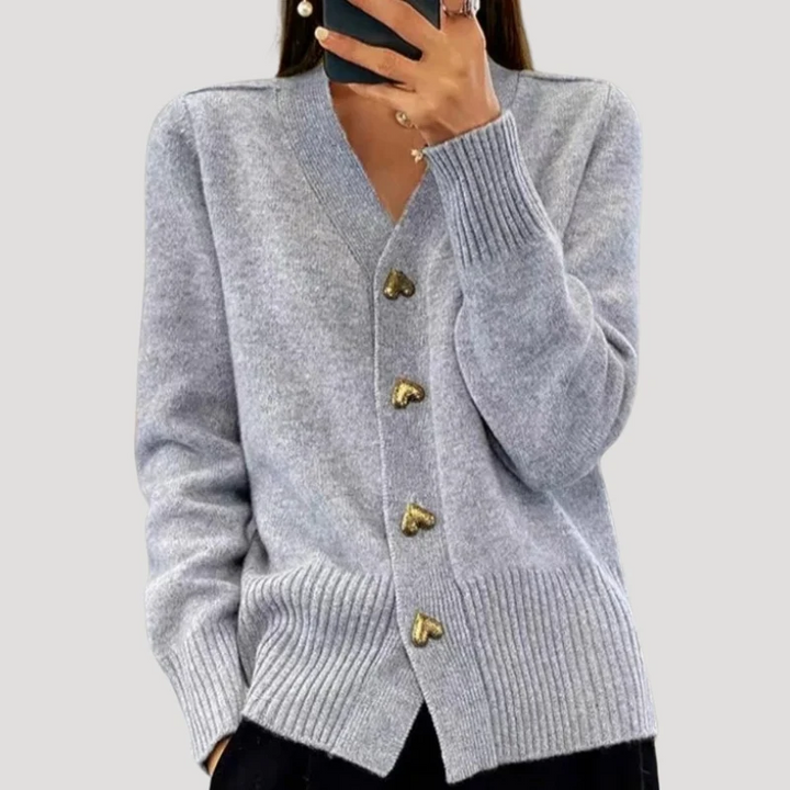 Women's Knit Cardigan V Neck Long Sleeve Heart Button